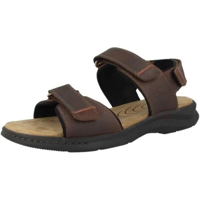 Clarks Mens Sandals HAPSFORD CREEK Brown Tumb Leather Various Sizes - Image 1 of 4
