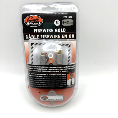 Geek Squad Firewire Gold 6’ 6-4 Pin New IEEE 1394 Cable Customizers NEW - Image 1 of 4