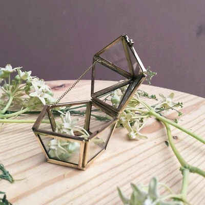 Pack of 4 Glass & Brass Pentagon Ring Box, Wedding Jewelry Trinket Display Case - Image 1 of 4
