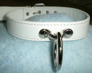Leather Collar 16-1/4" White Leather collar with Post & O Rings Handcrafted USA - Picture 1 of 4