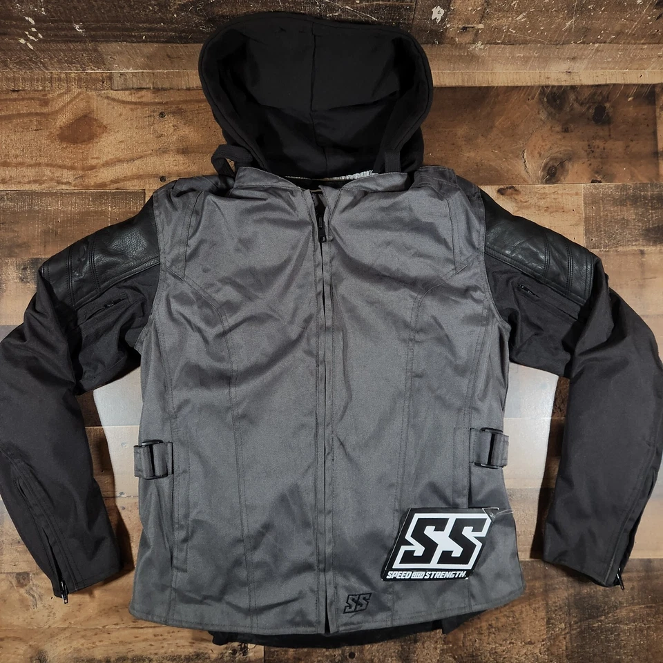 Speed And Strength Double Take Motorcycle Jacket Womens Medium Gray Black Hooded - Image 1 of 4