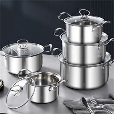 5PCS Induction Non Stick Stainless Steel Cookware Cooking Pots Pan With Lids Set
