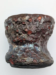 Raku Pottery Rough Textured Surface Metallic Iridescent Artist Signed - Picture 1 of 9