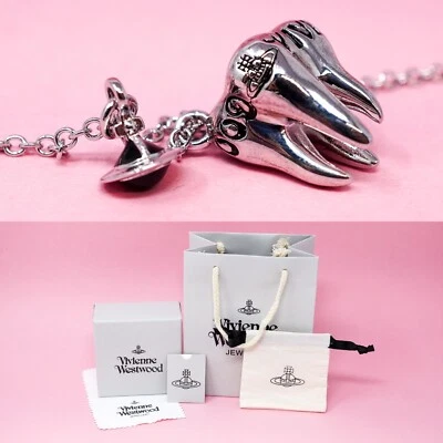 Vivienne Westwood Necklace Silver Plated & Black Tooth Orb Pendant Gift Box Set - Image 1 of 4