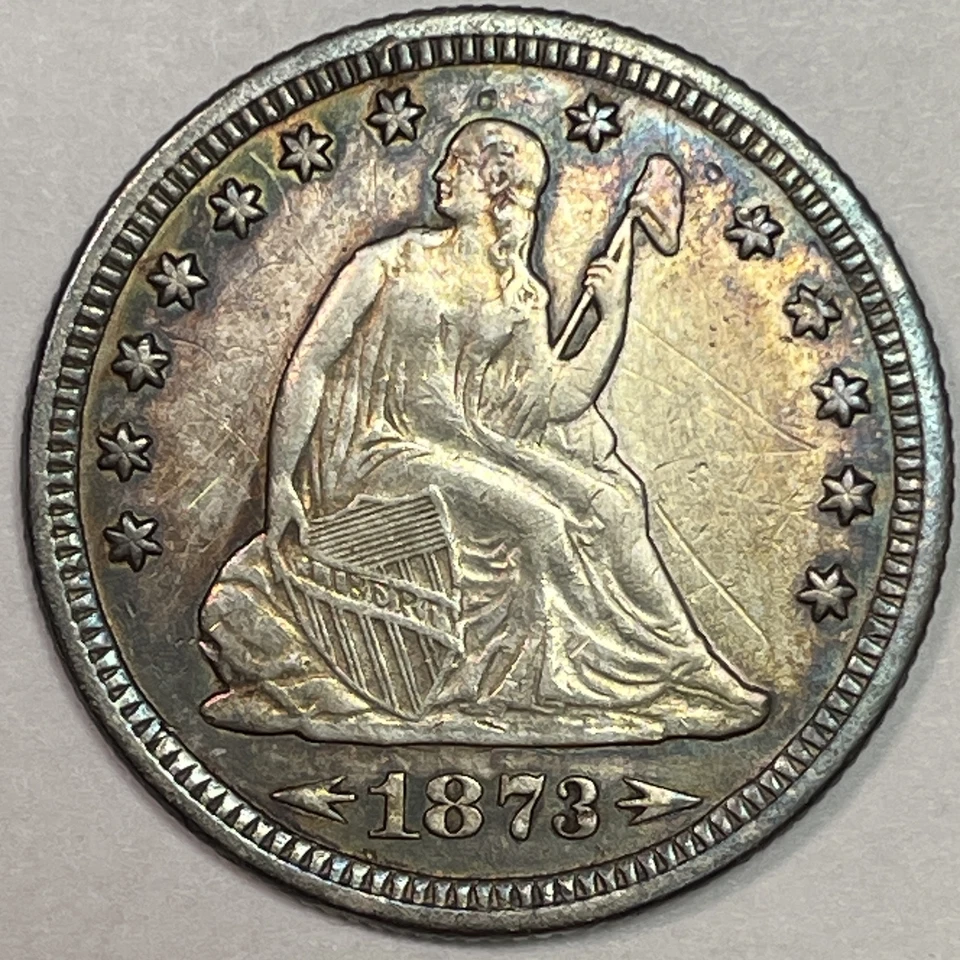 1873 Arrows Seated Liberty Quarter Almost Uncirculated AU Coin, Cleaning #16666 - Image 1 of 4
