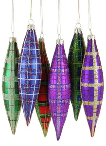 Juego de husillo de tartán de Navidad Cody Foster/12 adornos estilo vintage con gotas de vidrio - Imagen 1 de 1