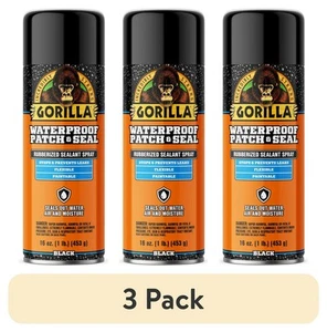 Gorilla Waterproof Patch & Seal Spray Rubberized Sealant Spray, Black 16 oz 3 Pk - Picture 1 of 24