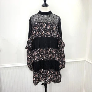 Whimsigoth Fairy Grunge Size L Dress Floral Sheer Lace Peasant Cottage Prairie - Picture 1 of 17