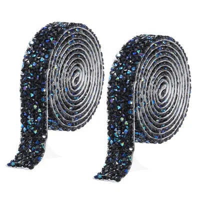 2 Yards Harz-Strassband, selbstklebende Kristallbänder, Schwarz AB - Bild 1 von 4