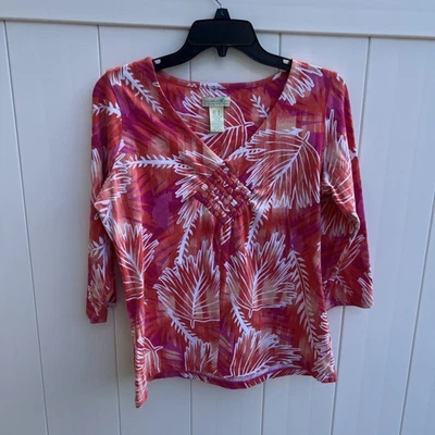 Blusa Top Mujer Caribbean Joe Rosa Floral Mezcla Algodón Talla Mediana Foto 1 de 3