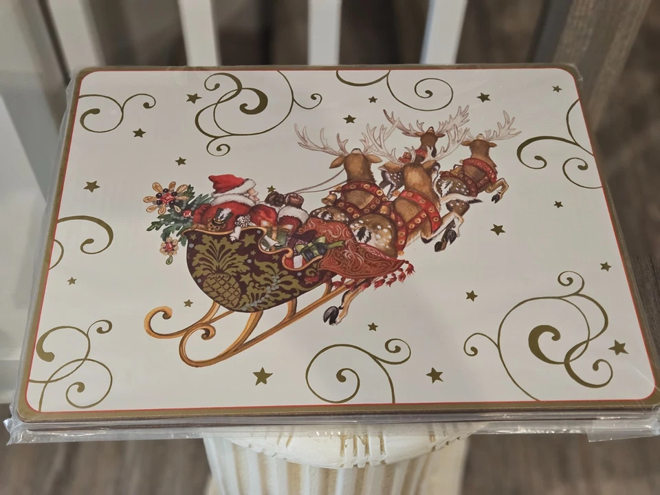 🎄 Alfombra rígida Williams Sonoma Twas the Night Before Christmas - NUEVO juego de 4 🎁 Foto 1 de 4