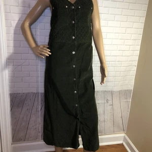 Mountain Lake Dress Jumper MP Petite Corduroy Quilted Bodice Button Front Green - Picture 1 of 17