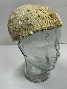 Vintage Iridescent Sequined Mesh Beanie Skullcap Hat Headpiece 20s Style Flapper - Picture 1 of 8