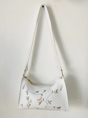  White Faux Leather Embroidered Shoulder / Handbag   - Image 1 of 4