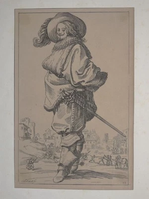 Edelmann - Mann Degen Kostüm - n. Jacques Callot - Druckgraphik - 19. Jh.  - Bild 1 von 3