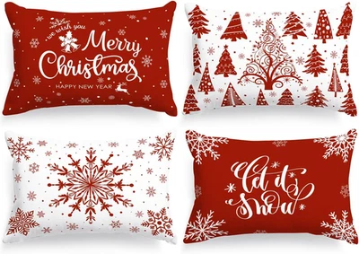 Christmas Pillow Covers Set of 4, 16x24 Red Snowflake Holiday Cushion Covers for - Image 1 of 4