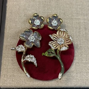 Nolan Miller Country Garden Blume Swavorski Strass Pin Set + Ohrringe - Bild 1 von 5