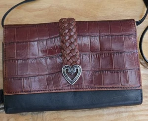 Brighton Leather Brown Black Crossbody Organizer Purse Wallet Hip Shoulder Bag  - Picture 1 of 4