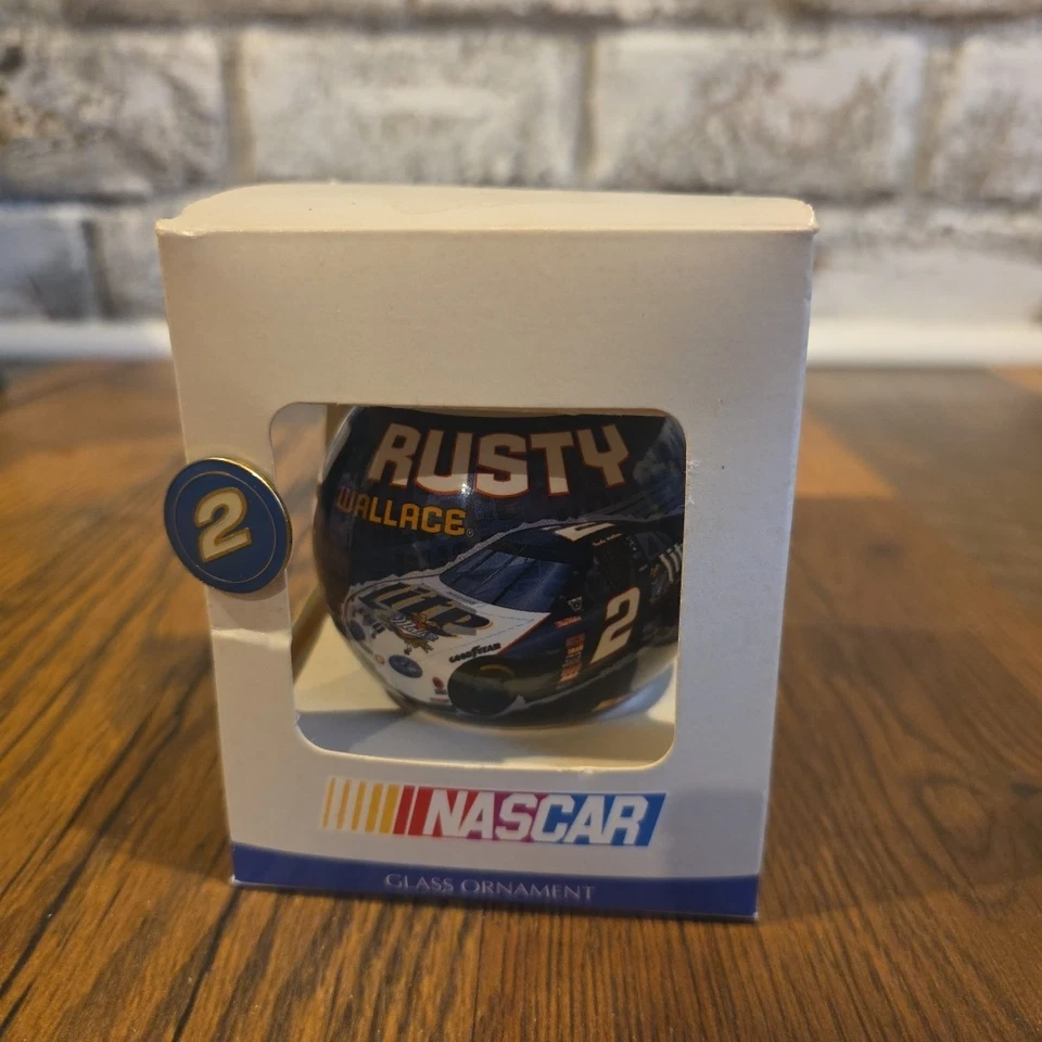 Vintage NASCAR Rusty Wallace #2 Miller Lite Ford Glass Ornament 2001 Wincraft - Image 1 of 3