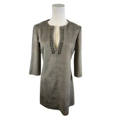 Vestido Guess Los Angeles Imitación Gamuza Manga 3/4 Trenzado Taupe Informal Elegante Talla 6 Foto 1 de 4