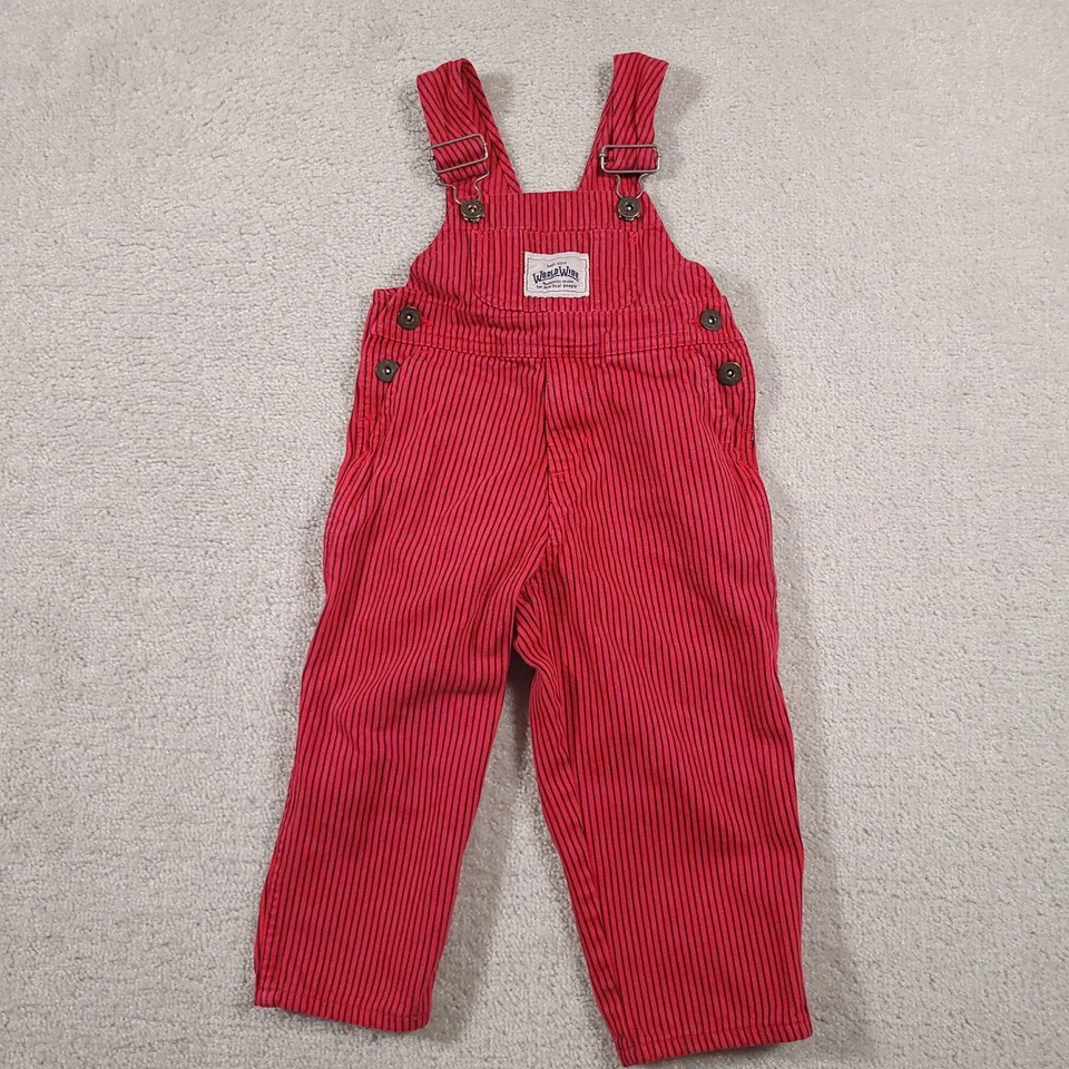 Vintage GAP Kids Overalls Boys 2 Red Railroad Stripe WorldWide Workwear 90s - Image 1 of 4