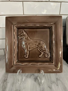 Vintage 1950s Kay Finch German Shepherd Dog GSD Brown Wall Trinket Plate - Picture 1 of 11