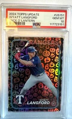 2024 Topps Update Series  Wyatt Langford #US151 Jack-O'-Lantern Foil (RC) PSA 10 - Image 1 of 2