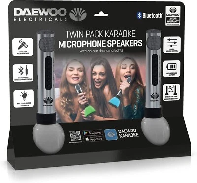 Daewoo Wireless Karaoke Microphone Speakers, Rechargeable, Bluetooth with Colour - Image 1 of 4