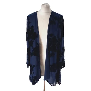 JACQUES VERT OPEN DEVORE SAMT JACKE BLAU SEIDENMISCHUNG GRÖSSE 14 UK - Bild 1 von 12