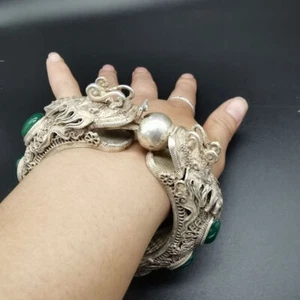 Bracciale vintage argento tibetano uomo bracciale audace stile retrò gioielli etnici - Foto 1 di 9