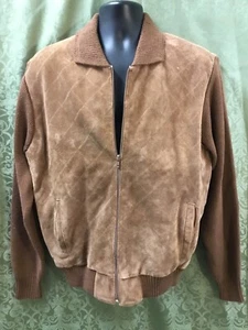suede sweater Jacket XL Suede Knit brow cardigan vintage 80's Korea rockabilly - Picture 1 of 12