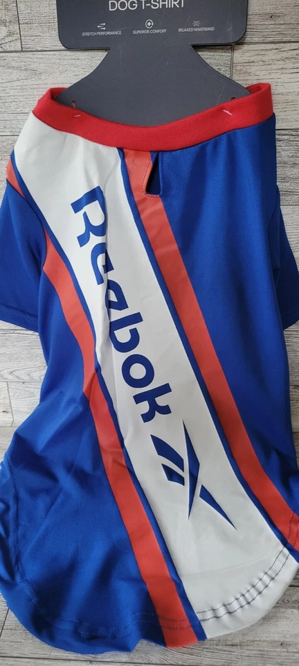 Dog T-Shirt Reebok Pet LARGE Red White Blue 17-19 inch Nes Clothes Rain