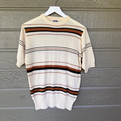 Suéter Vintage Para Hombre Acrílico Manga Corta Crema Marrón Rayas Portofino Para Hombres Md Foto 1 de 4