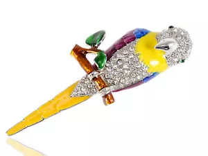 Colorful Enamel Painted Perch Tropical Parrot Bird Rhinestone Crystal Pin Brooch - Picture 1 of 1