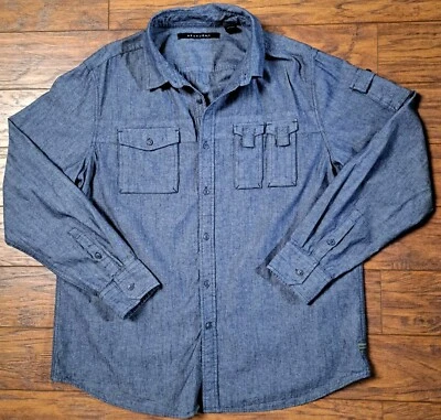 Sean John Button Up Shirt Mens 2XL Chambray Denim Utility Pockets - Image 1 of 4