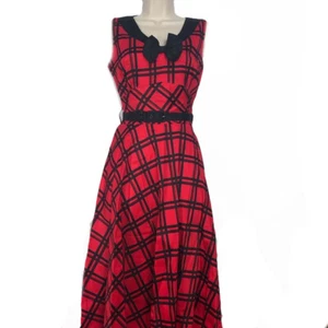 VOODOO VIXEN PIN UP TATTOO SWING ROCKABILLY 50'S PLAID RED FLAIR DRESS DRA2063 - Picture 1 of 4