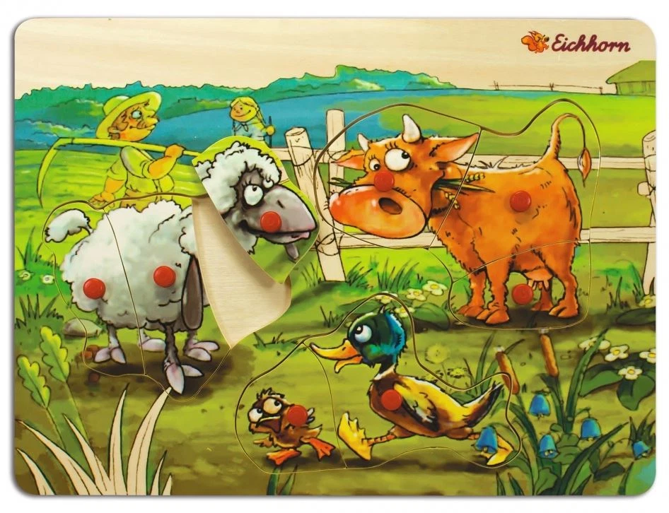 Eichhorn Baby Wooden Toy Pin Puzzle Farm Cow Sheep Duck Farmer 8 parts - Image 1 of 1