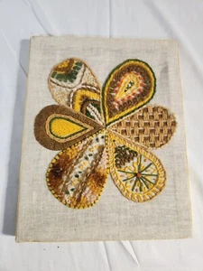 VTG MCM Crewel Original Embroidery Large Flower Gold Sienna Avocado 12 X 10 - Picture 1 of 3