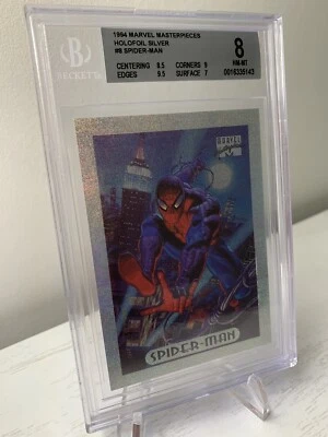 1994 Marvel Masterpieces Holofoil Silver #8 Spider-Man Graded BGS 8 ⬜ Pop 2 - Image 1 of 2