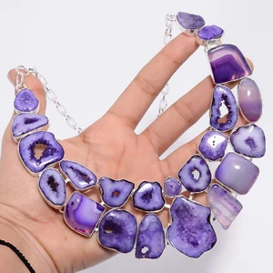 Botswana Agate Druzy Gemstone 925 Silver Handmade Necklace 18" ARN-763 - Picture 1 of 4
