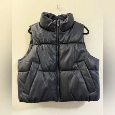 NWT Women's Banana Republic Vegan Leather Puffer Vest in Black - L petite - Image 1 of 4
