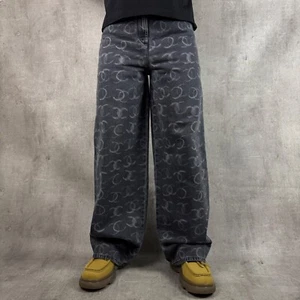 CHANEL Printed Monogram Full Logo Sequined Denim Straight Leg Jeans - Picture 1 of 12