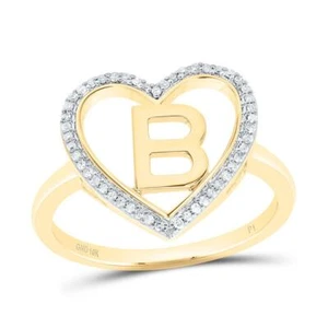10K Yellow Gold Diamond Women's Block Letter B Initial Heart Frame Ring 1/10 CT - Picture 1 of 1