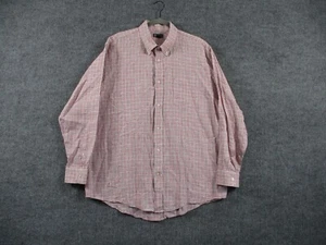 Lands End Shirt Mens 17 33 Pink Plaid Irish Linen Button Down Baird McNutt Woven - Picture 1 of 14