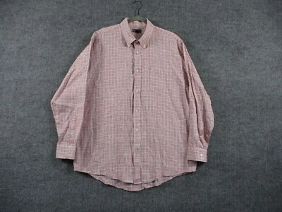 Lands End Shirt Mens 17 33 Pink Plaid Irish Linen Button Down Baird McNutt Woven - Image 1 of 4