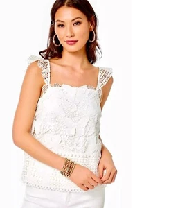 Lilly Pulitzer Neu mit Etikett Azaria Spitzentop Too Fly Resort weiß Spitze Gr. Large - Bild 1 von 4