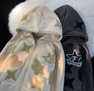 Harajuku Sudaderas con Capucha Mujer 2023 Y2k Bordado Cremallera Chaqueta con Capucha Foto 1 de 4