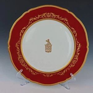 Antique French Old Paris “Le Rosey” Armorial Porcelain Plate c. 1880–1890 Red - Picture 1 of 11