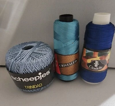 2 Schewe Nylon Band Ribbon - Aqua & Royal Blue - 1 Scheepjes Viscose Lurex  Blue - Imagem 1 de 4