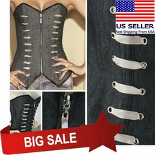 Denim Jean Gothic Underbust Corset Sexy Bustier Waist Cincher Lingerie Halter US